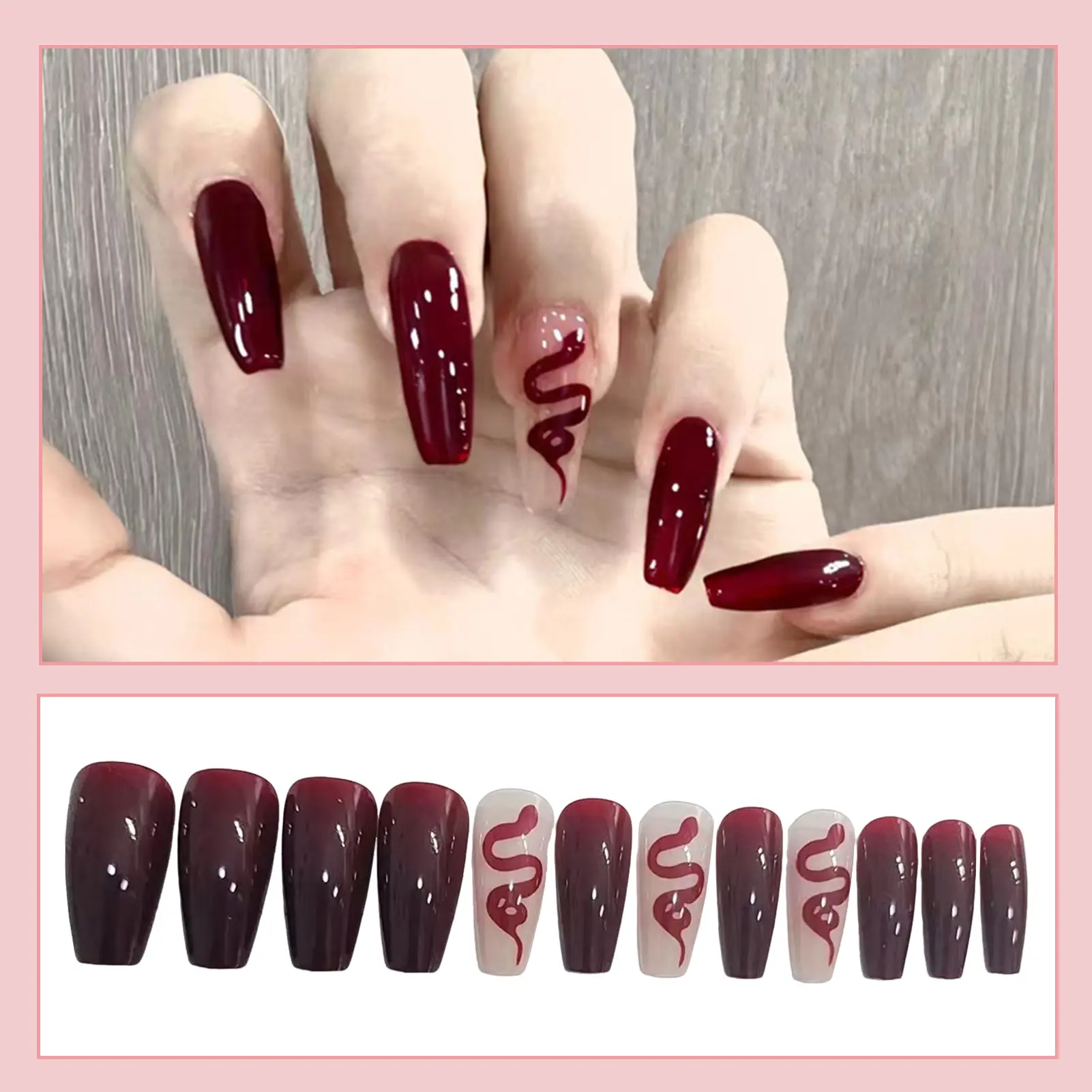 Móng Tay Giả, Bóng, Lâu Trôi, Làm Bằng Resin, Móng Tay Nhân Tạo, In Hình Rắn, Dành Cho Phụ Nữ, Thích Hợp Cho Cuộc Sống Hàng Ngày Và Sử Dụng Hàng Ngày