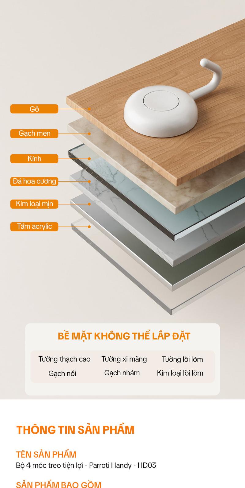 Product Introduction of Móc Treo Dán Tường Đa Năng, Bộ 4 Chiếc, Treo Chìa Khóa, Đồ Dùng Nhà Bếp, Vật Dụng Nhà Tắm - Parroti Handy HD03 10