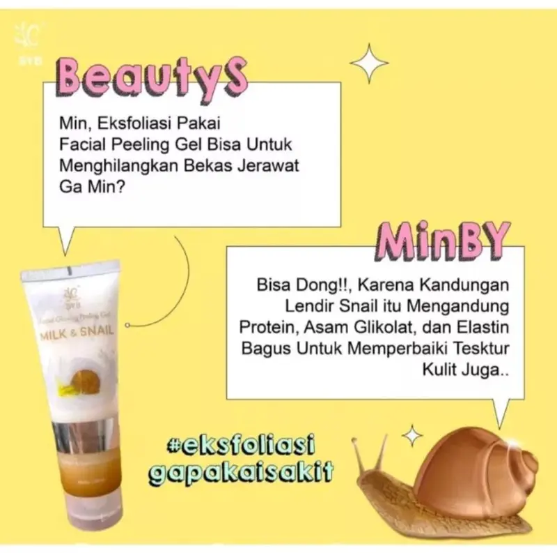 SYB Facial glowing peeling gel Milk & Snail / Snail and Milk / SYB FACIAL GLOWING PEELING GEL With Milk and Snail / Bisa Bayar Ditempat Scrub Exfoliating 3