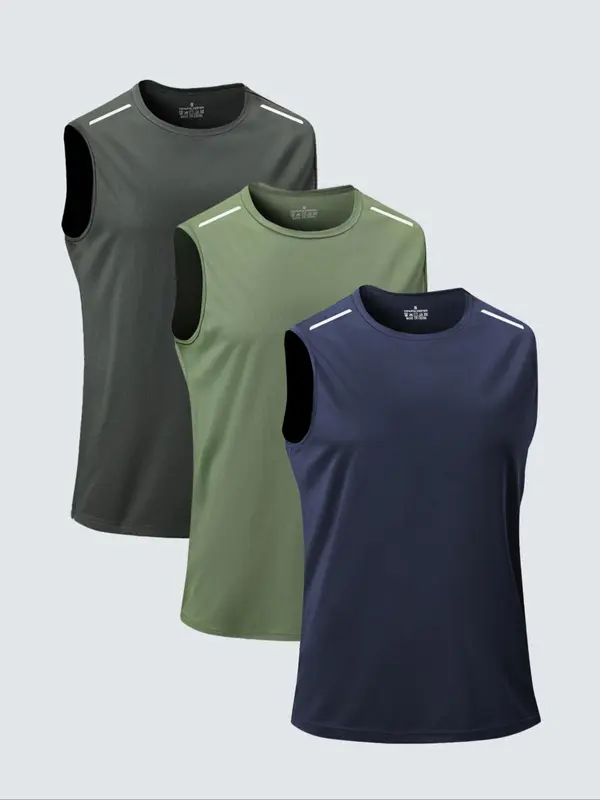 Men's Solid Color Sports Singlet, Breathable Quick Drying Sports Vest, Men's Sportswear Clothing for Indoor Outdoor Wear 0
