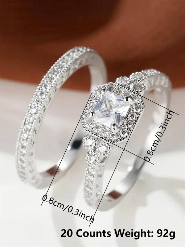 Women's Elegant Rhinestone Decor Rings, 2pcs/set Trendy Exquisite Promise Rings, Fashion Luxury Wedding Jewelry As Gift for Girlfriend Valentine's Day, Gift for Her 7