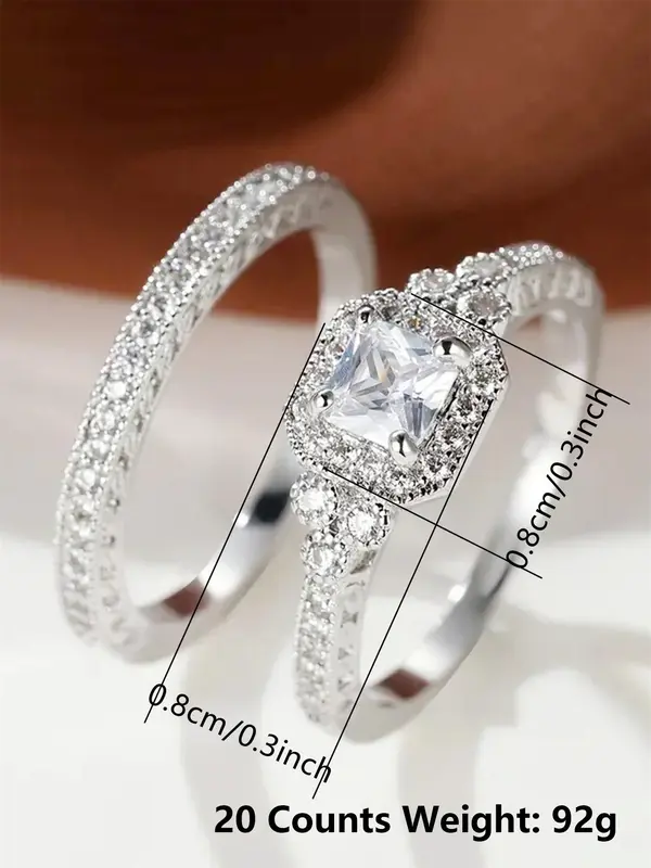 Women's Elegant Rhinestone Decor Rings, 2pcs/set Trendy Exquisite Promise Rings, Fashion Luxury Wedding Jewelry As Gift for Girlfriend Valentine's Day, Gift for Her 7