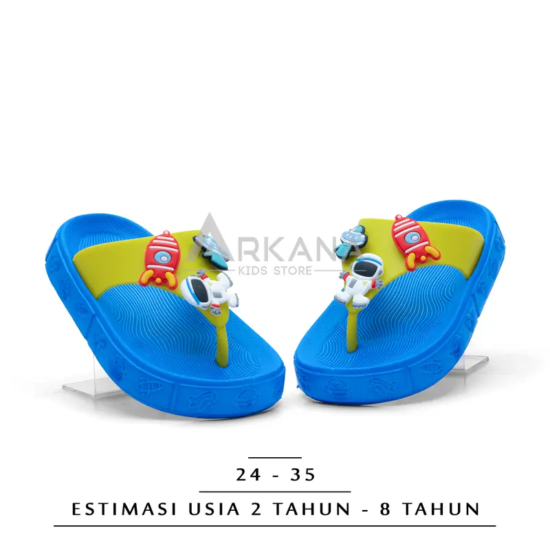 Oricon Sandal anak laki-laki Model Jepit karakter Astronout Lucu Terbaru 2 - 8 tahun Abu Biru 6