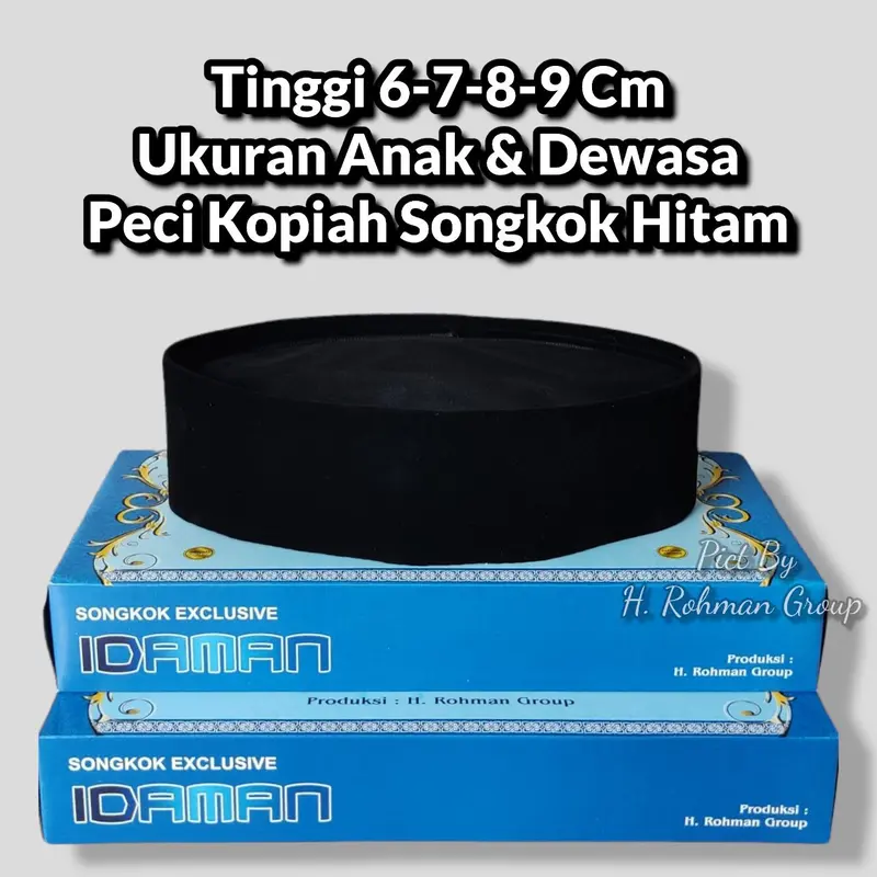 Peci Hitam IDAMAN Tinggi 6-7-8-9 Cm Ukuran Anak & Dewasa Songkok Hitam Nasional Peci Nasional Polos Kopiah Muslim Pria Nyaman Motif polos Standar Indonesia Putih 2