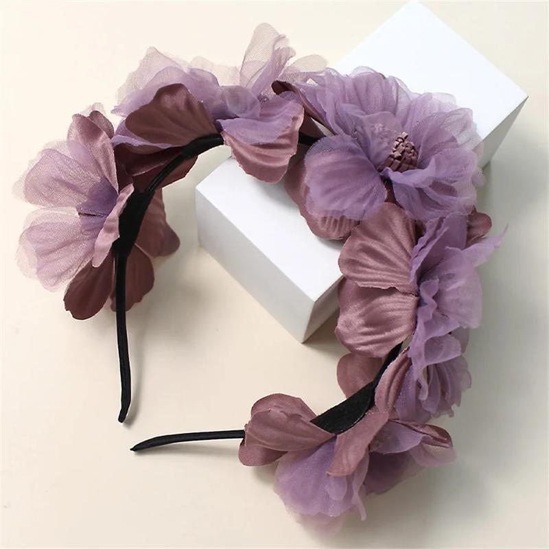 Product Introduction of New Solid Color Simulation Garland Bride Wedding Headwear Mesh Flower Headband Girls Headband Performance Hair Accessories 1