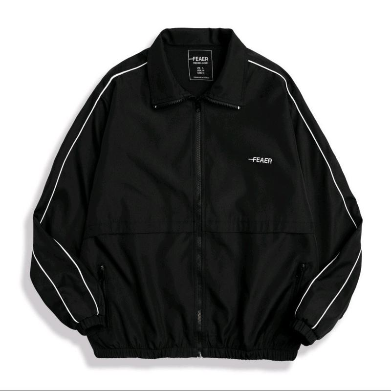 Áo Khoác Dù Nam Nữ Cổ Trụ Phối Viền Tay Logo Thêu FEAER Thời Trang Super Fashion P Jacket Menswear Nhung Dài Tay