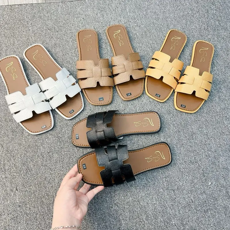 [100K 2 ĐÔI] DÉP LÊ NH Quai Ngang Da Xịn Phom Đứng Đẹp 4 MÀU Slipper Có Quai giày
