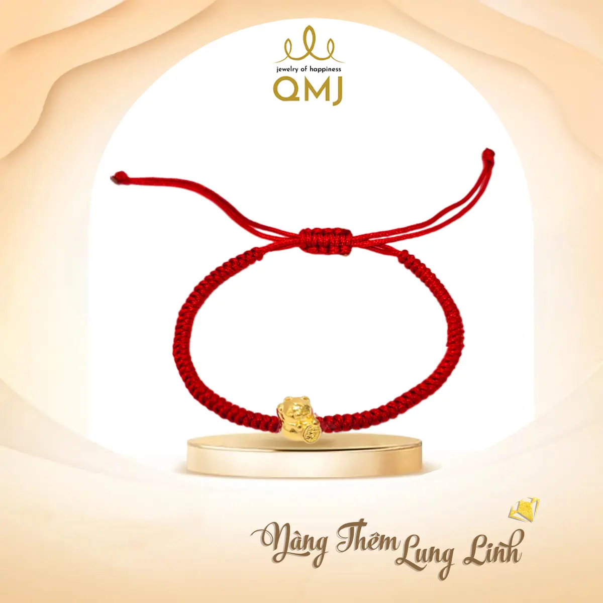 QMJ STORE - MÈO THẦN TÀI Vòng tay chỉ đỏ mix charm Vang 2.4.k may mắn tài lộc, bình an