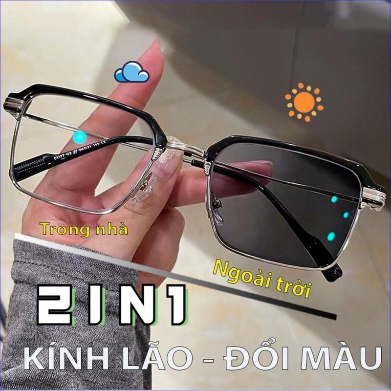 Kính lão gọng kim loại có độ 0.5 đến 4 độ cho người già kính viễn thị mắt Kính tròng đổi màu khi ra nắng