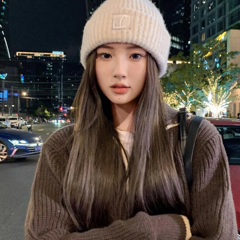 Mũ len beanie nữ chữ L màu trơn basic co giãn phong cách hàn quốc