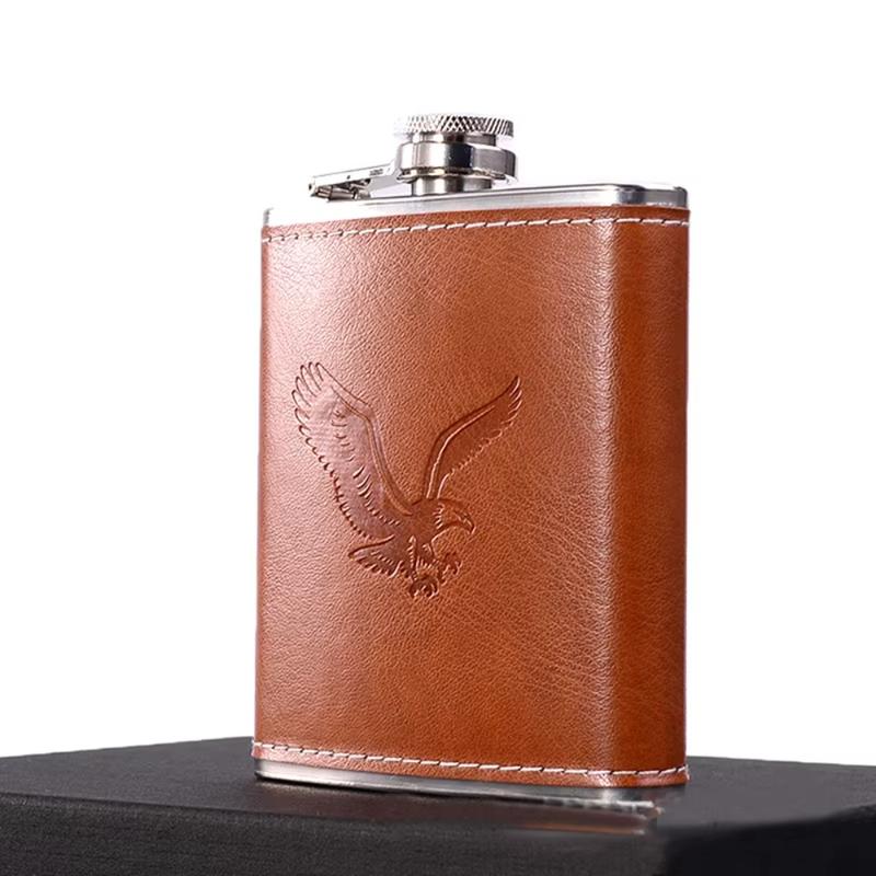 Drinkware 7oz Leather Cover Hip Flask Stainless Steel Unbreakable Whisky Flagon Durable Drop-resistant Liquor Pocket Winter 4