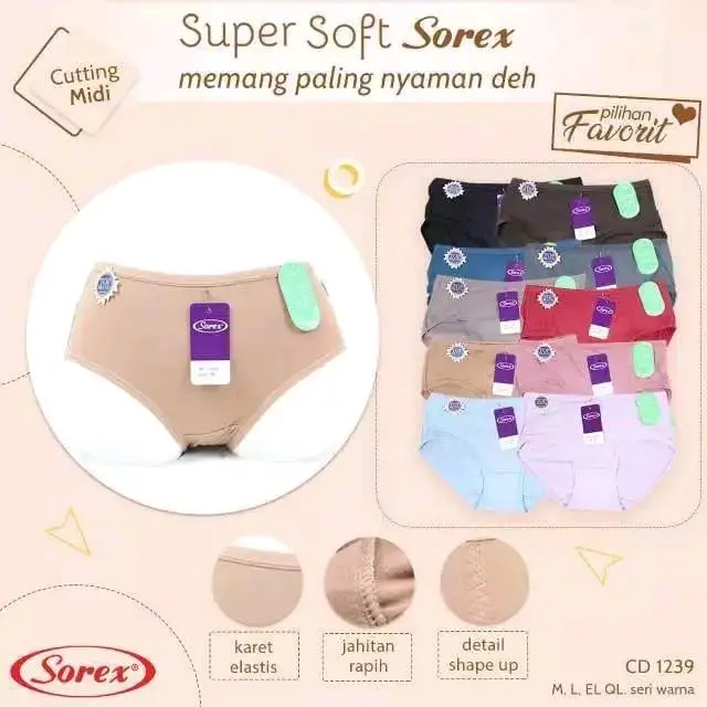 Celana dalam sorex 1239 super soft / 3 - 6 - 12 pcs / MIDI / bahan super soft lembut nyaman dipakai Poliester