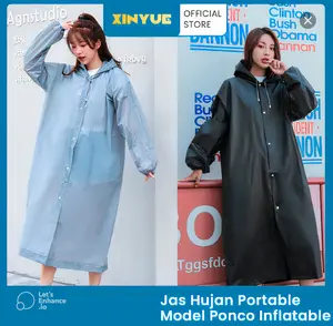 XINYUE Jas Hujan EVA Terusan Ponco Polos Tebal 100gr Raincoat Korea Jas Hujan Kancing Transparan Polos
