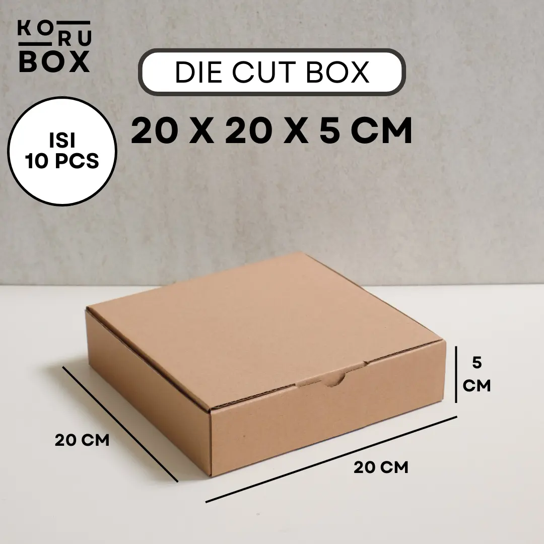 [ISI 10] Box Kardus Karton Die Cut Mailer 20 x 20 x 5 cm Tanpa Sablon - Bahan B Flute Cokelat
