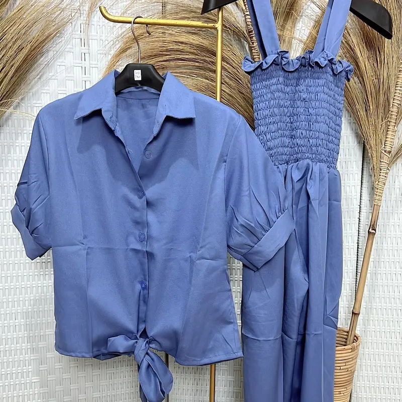 2SISTERS/ JAMSUIT CHERLY 2IN1/ PAKAIANwanita/FASHIONwanita Polos Polos kancing karet Wanita Setelan 4