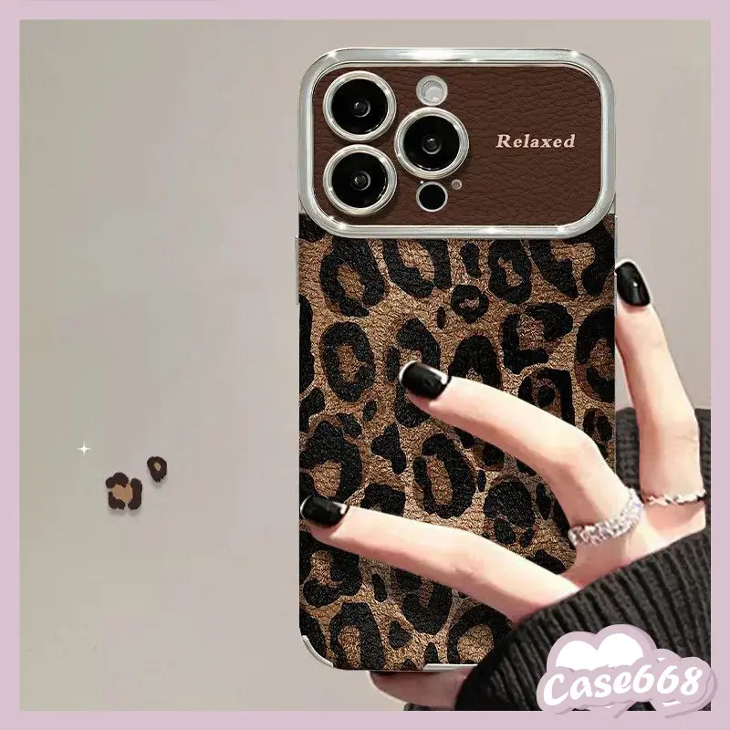 Case HP Untuk IPhone 13 11 12 15 14 Pro Max 8Plus XS X XR Max 14 8 7 15 Plus Bingkai Lensa Jendela Kontras Desain Cetak Macan Tutul Retro Keren Soft Cover