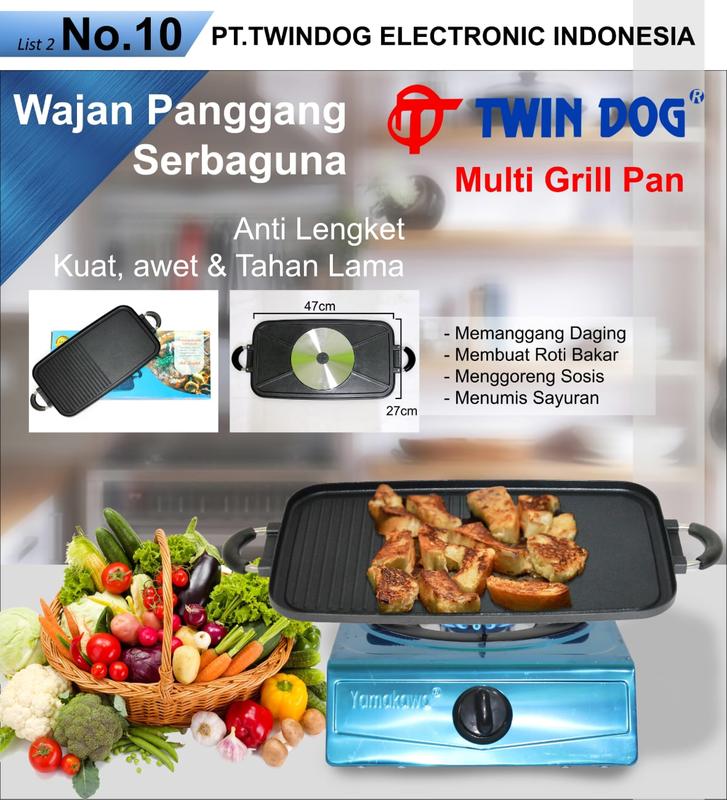 Twin Dog Wajan Panggang Serbaguna Multi Grill Pan Anti Lengket Kuat Tahan Lama Pemanggang Daging Sosis Roti Bakar 0