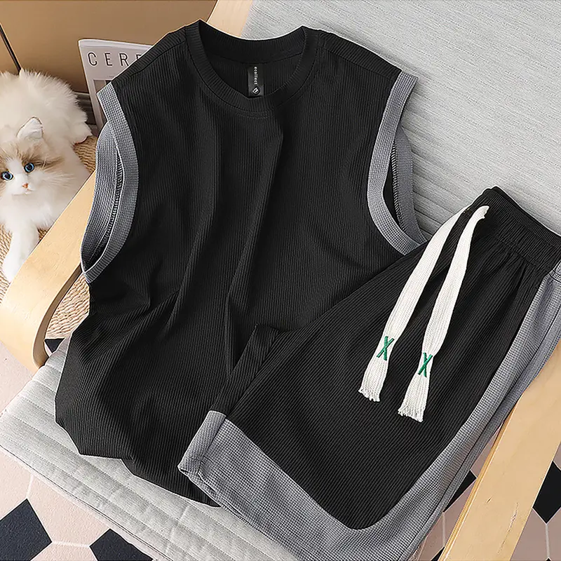 Bộ đồ thể thao sát nách ECOLLECT thời trang nam tăm lạnh mix waffle tổ ong mềm nhẹ mát áo ba lỗ quần short - SS35