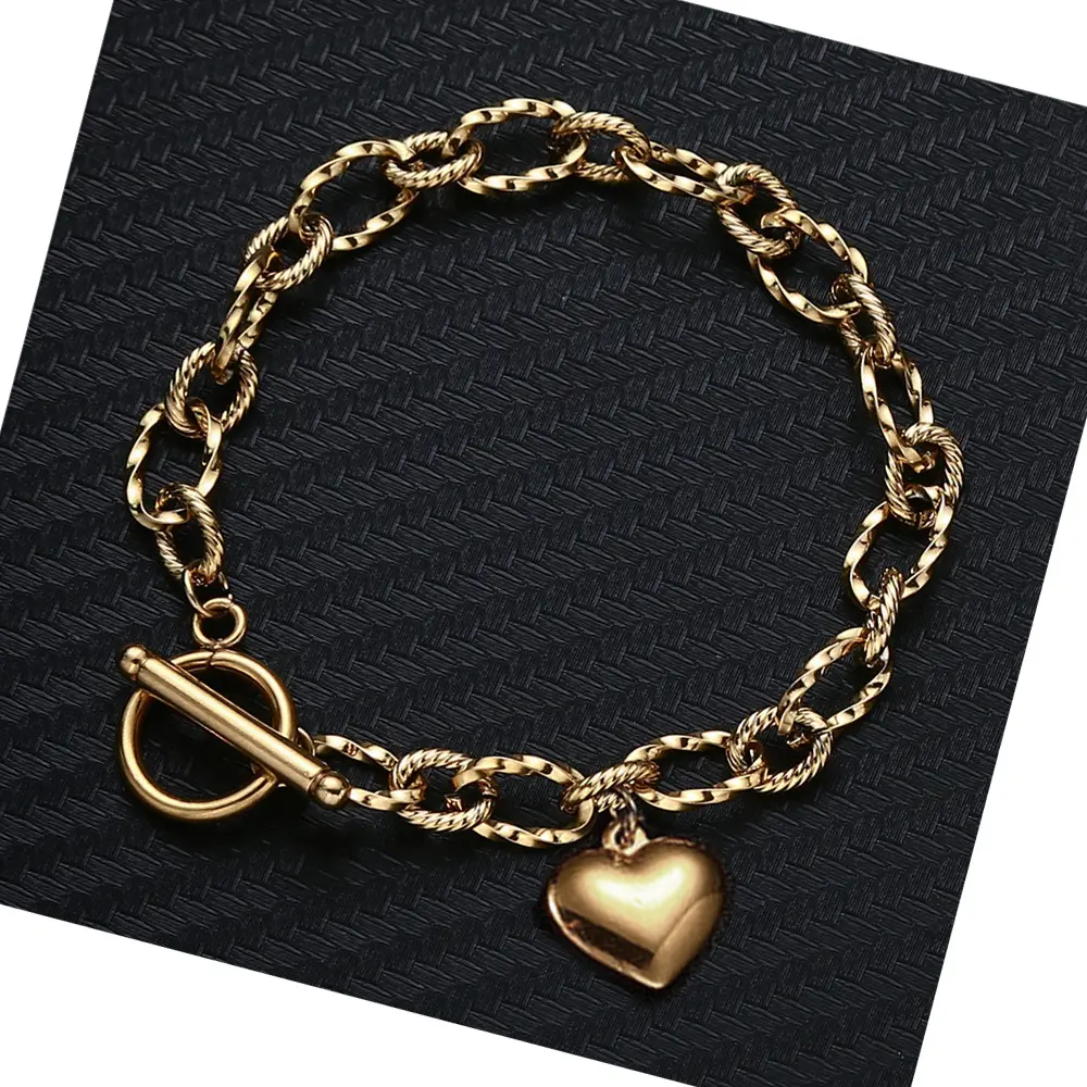 Titanium Bracelet, heart-shaped, gold-plated rosette, for women, viral hand bracelet, not fade, length can be customized, length 20cm, width 1cm, heart-shaped 2cm, suitable for daily wear