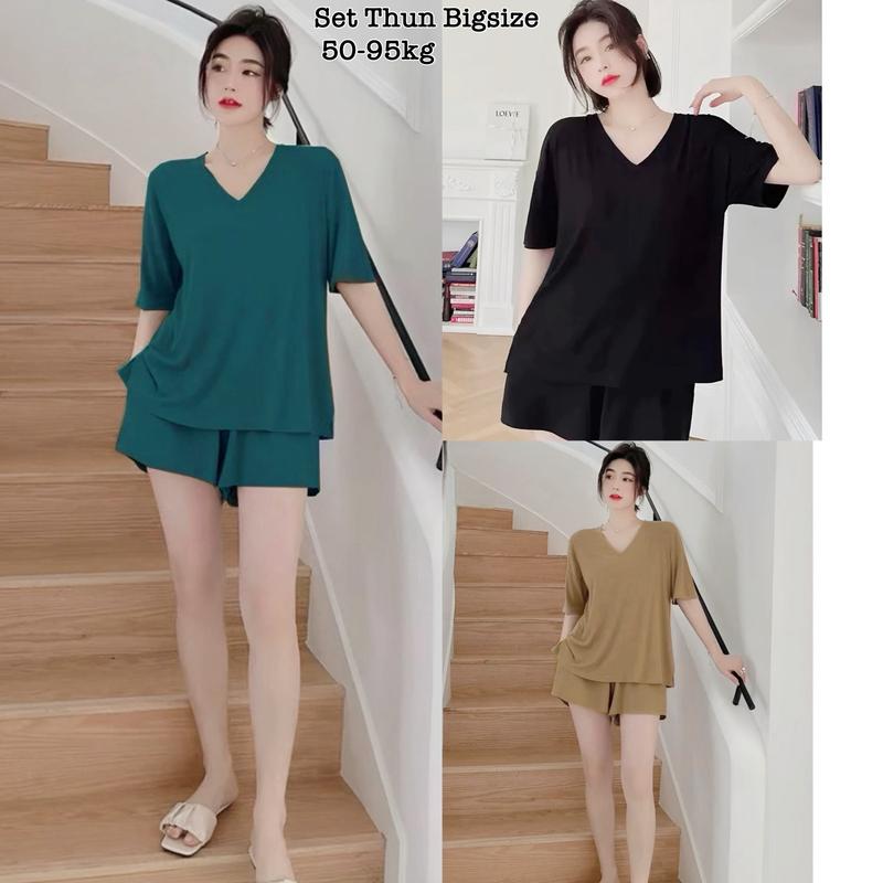 Set Đồ Bộ Bigsize Dáng Rộng - Set Bộ Bigsize Thun Tăm Cổ Tim Hot Hit Thiết Kế Dự Tiệc Nữ Cao Cấp Xinh Đẹp Sang Trọng Dễ Thương Giá Rẻ 40-95kg Én Nhỏ Có Bigsize Nhung Đen Voi Quần