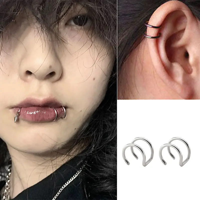 Fashion Titanium Steel Multi-Purpose Lip Clip Ear Clip Earrings For Men Women Unisex Punk Cool Hip-hop Non-