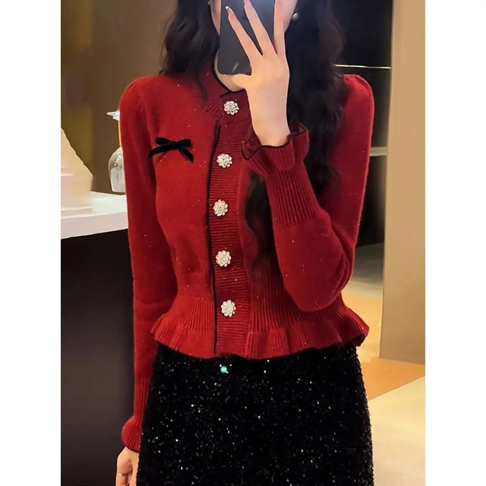 Áo Cardigan Dệt Kim, Phong Cách Pháp, Phong Cách Cổ Điển Thời Trang, Dáng Ôm, Áo Khoác Len dễ phối đồ Áo Nữ, Hàng Mới Về 2025, Thích Hợp Cho Mùa Thu Và Mùa Đông