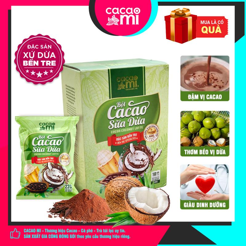 Bột cacao sữa dừa CacaoMi - Chuyên pha chế trà sữa Cafe thức uống socola đậm đà ca cao thơm ngon Sô Cô La ngon vị dừa Bến Tre gói tiện lợi 220g