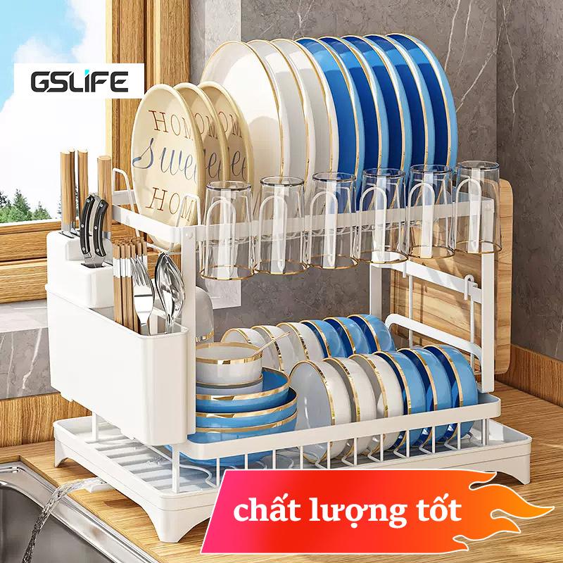  GSlife Kệ Úp Chén Bát  2 Tầng Có Khay Hứng Nước Kệ Gấp Gọn Nhà Bếp Đa Năng Phong Cách Châu Âu 