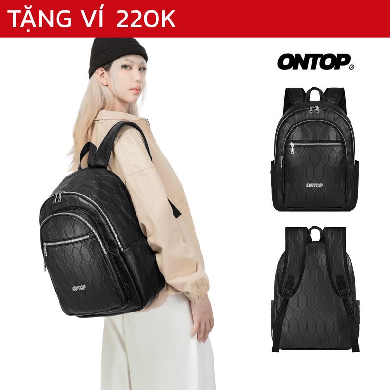  Balo da local brand nam nữ ONTOP màu đen chống nước nhiều ngăn đựng laptop 14.3 inches Quilted Backpack | O-P58 