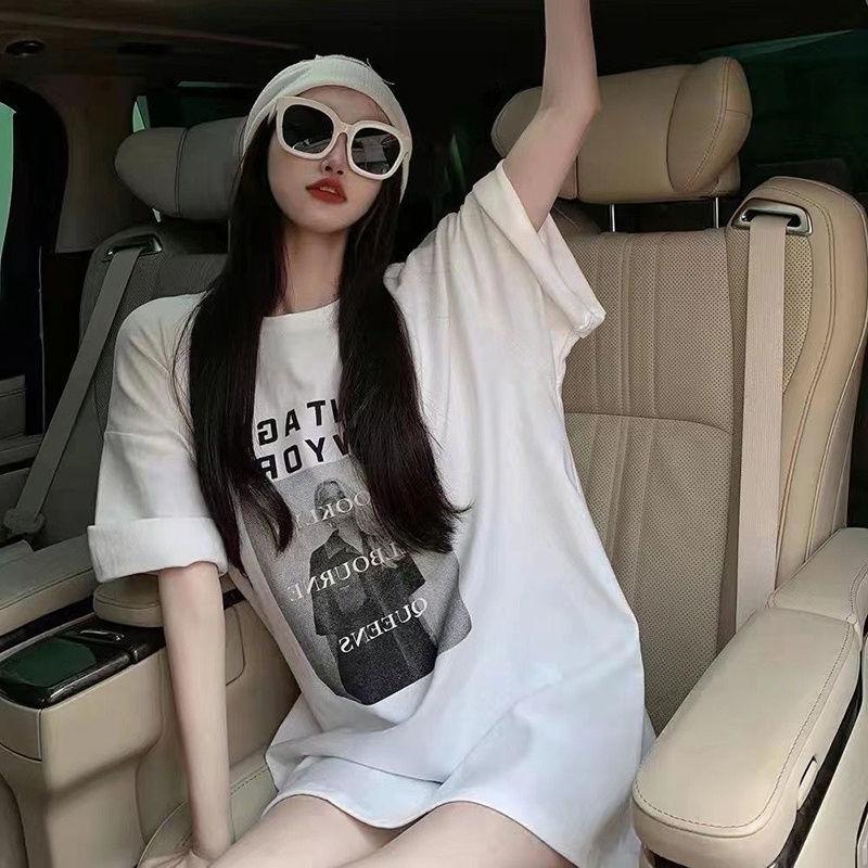 Áo Thun Dài Trung Bình Ngoại Cỡ 100.15kg, ngắn Tay, Thích Hợp Cho Mùa Xuân Và Mùa Hè, Áo Lớp Nền Dễ Phối Đồ Phong Cách Instagram, Áo Tay Lửng Dáng Rộng, 00, Hợp Xu hướng 3