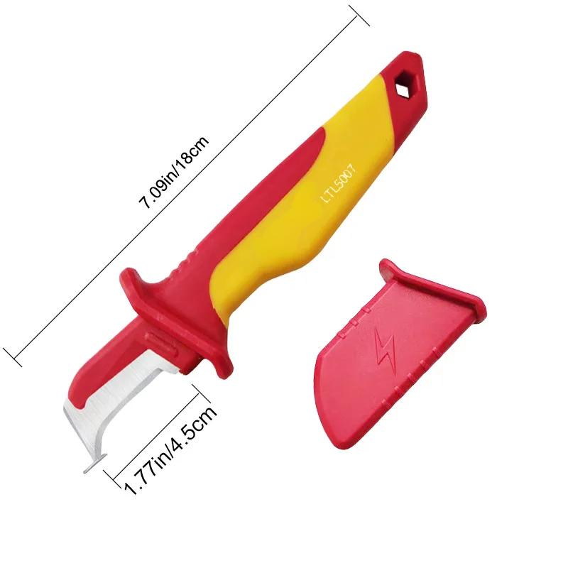 Product Introduction of Electrician Knife Insulated Cable Stripping Snips Straight Curved Hook Fixed Blade Knife Wire Stripper Peeling Hand Tools 17