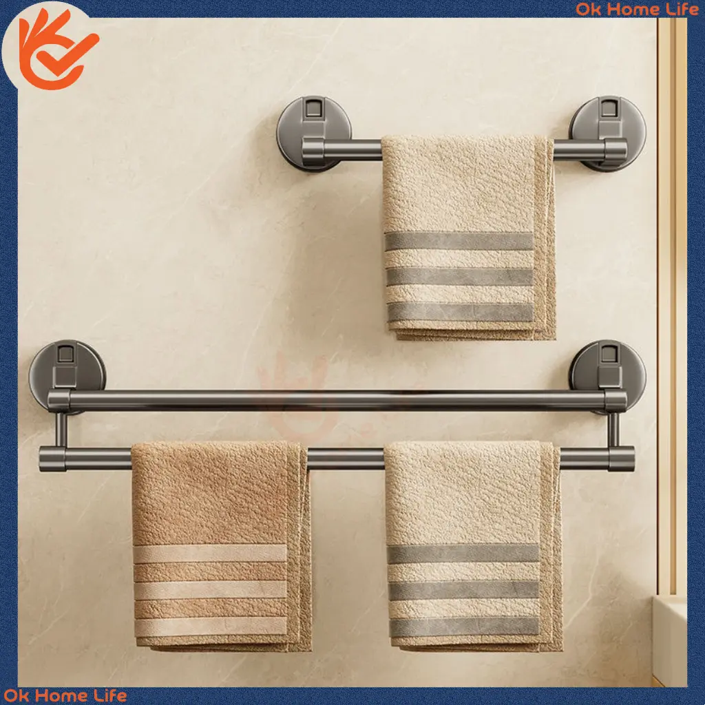 SG Stock,Suction Cup Bathroom Towels Rack Punch-Free Wall-Mounted Storage Rack Wall Mounted Tower Hanger Shelf Bath Towel Bar