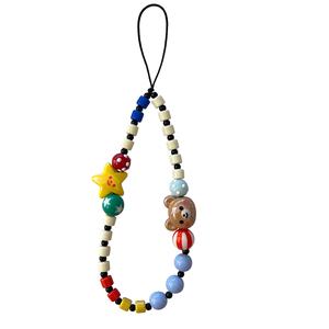 Pesona Telefon, Rekaan Beruang & Bintang Comel, Lanyard Telefon Manik DIY, Tali Kamera Muka Senyuman, Rantai Kunci Pergelangan tangan Anti Hilang, Aksesori Beg Kawaii, Hadiah Gaya Ins untuk Kanak-kanak Perempuan Charms Phone keychain  f1  e  money