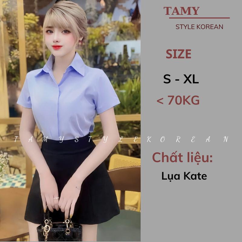 Áo sơ mi nữ trơn tay ngắn không nhăn nẹp đôi giấu nút form rộng - áo sơ mi nữ công sở chất lụa kate trẻ trung, năng động. 9