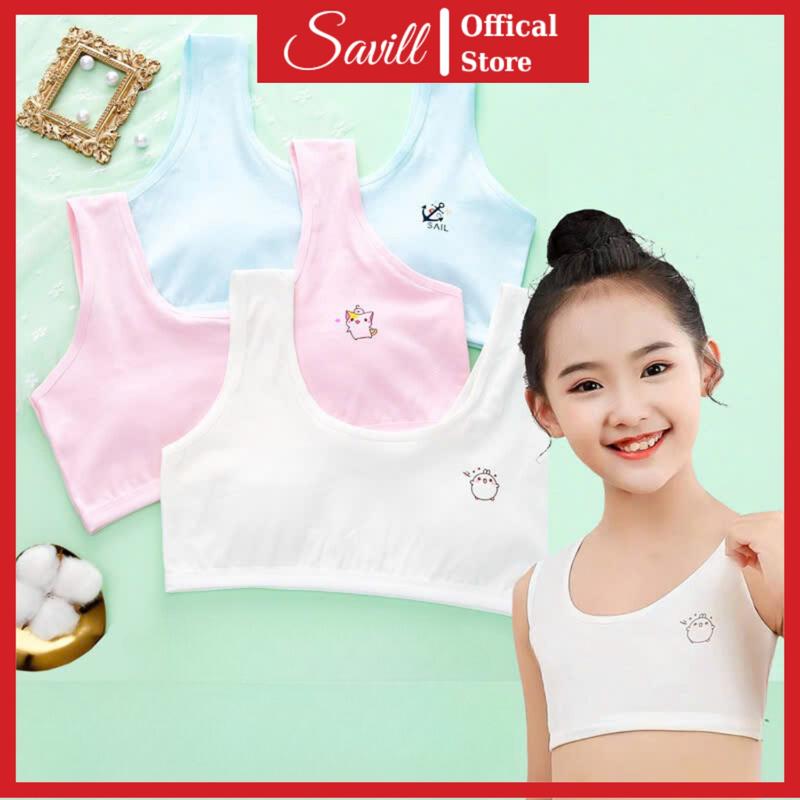 Áo Lót Bé Gái Cotton Mềm Mịn Thoáng Khí, Áo Lá In hình Hoạt hình Đáng Yêu SAVILL B341 1