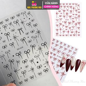 Miếng Dán Móng Tay Hình Nơ Đỏ Trắng Đen Làm Nail Siêu Xinh, Sticker Nơ Trang Trí Móng Tay Chân 3D Dễ Thương, Nghệ Thuật Nữ Women