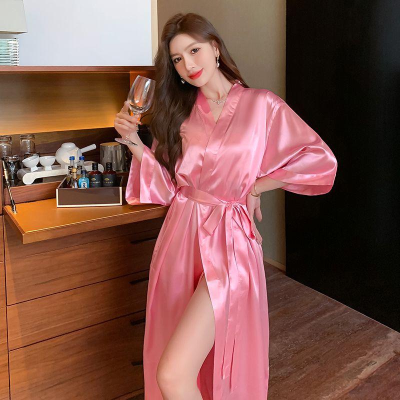 Product Introduction of Spring and Summer Mid-Length Nightgown Pure Sexy Pink Girl Morning Gowns Small Light Luxury High-Grade Pajamas Pink 3