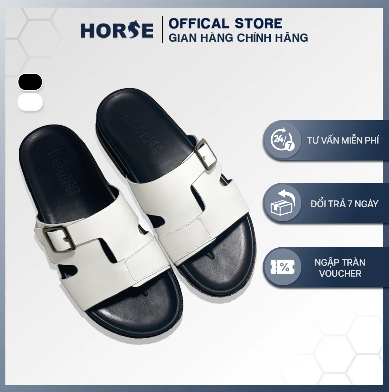 [ Horse Store ] - Dép Da Bò Quai Ngang Thời Trang Nam Nữ, Đế Cao Su , Lót Đế Êm, 2 Màu Đen Trắng - QK02.