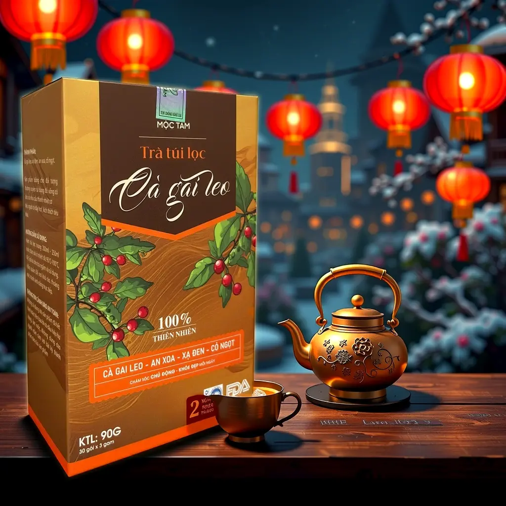 Trà Cà Gai leo Tứ  Vị, cà gai leo, an xoa, cỏ ngọt hỗ trợ gan. Hộp 30 gói dùng 15 ngày