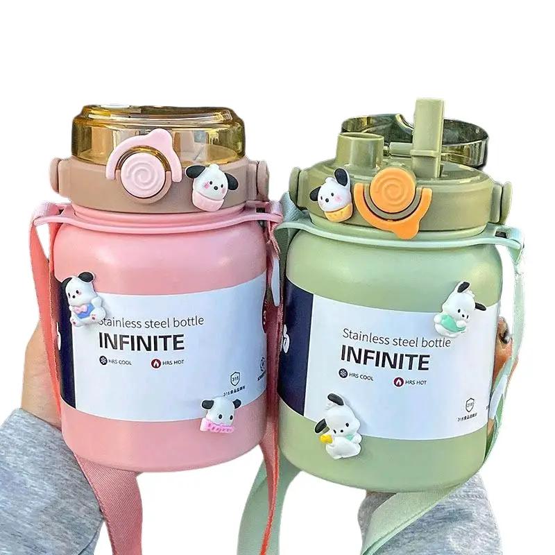 (Tặng túi vải) Bình giữ nhiệt Boss dung tích 800ml, 2000ml INOX 316 miệng rộng có ống hút, có dây đeo( tặng kèm sticker 2d,3D)