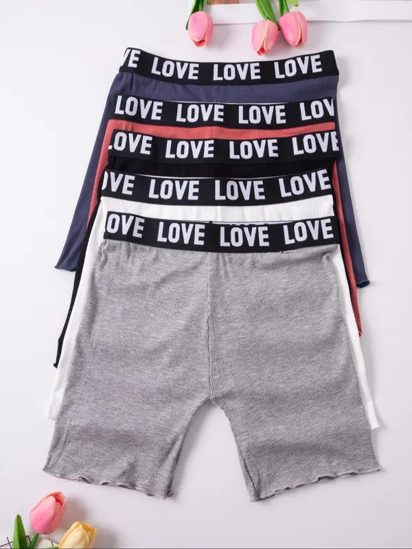 Women's Solid Color Letter Tape Boxer Brief, High Stretch Soft Comfortable Breathable Ribbed Knicker for Daily Wear, Underwear for All Seasons 1
