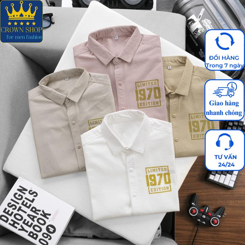  Áo sơ mi nam tay ngắn. Chất kaki hạt mè thấm hút tốt trẻ trung và lịch lãm Màu Trắng Menswear Có Cổ Kem Shirt Jean Nhung 