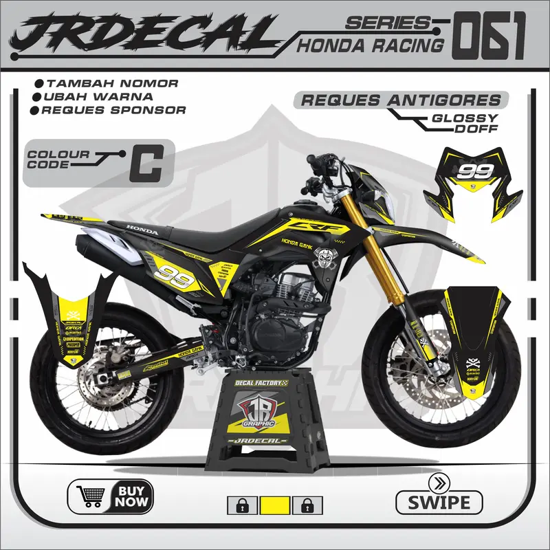 DECAL STIKER CRF 150L HITAM SUPERMOTO FULLBODY - DECAL STICKER CRF 150L CRFGANK HITAM  SIMPLE MINIMALIS KEREN TERBARU 061 Motor 3