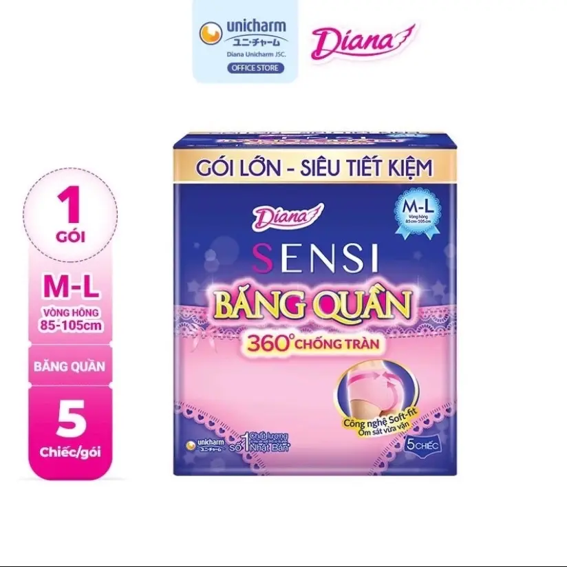 Băng Vệ Sinh  Đêm Dạng Quần Diana  M - L/S-M  (gói 5 miếng) Nữ
