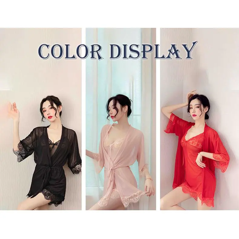 [Trend] Lingerie Setelan Jubah Wanita + Celana Dalam Berenda Set Gaun Malam Dress Tidur 1204 4