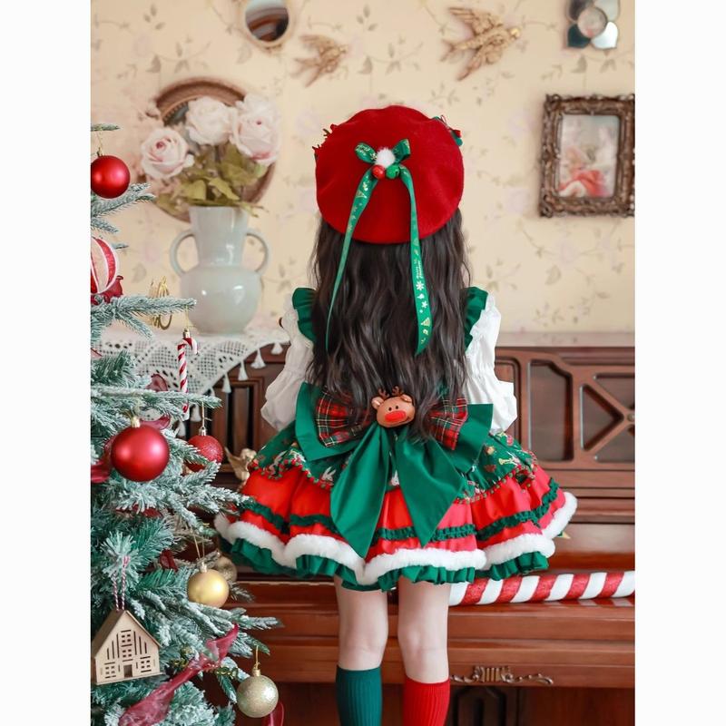 Quần Áo Giáng Sinh Cho Trẻ Em, Váy In Hình Nai Sừng Tấm, Áo Choàng Đỏ, Váy Mùa Đông Cho Bé Gái, Váy Lolita Và Công Chúa, Phong Cách Phương Tây