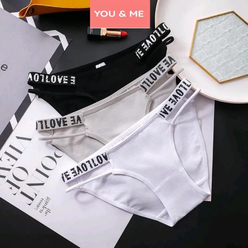FINETOO Celana Dalam Wanita Katun Low Waist Letter Print Nyaman & Stretching 1