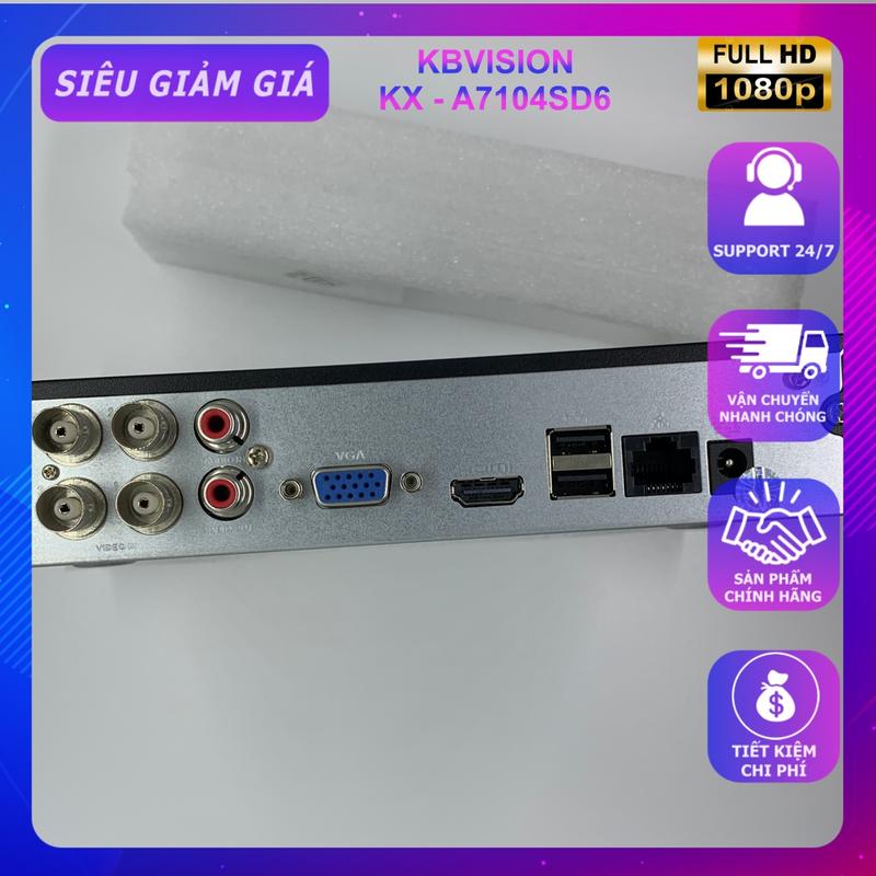 Đầu ghi hình Camera Analog 4 cổng nhãn hiệu KBVISION. KX-A7104SD6, hỗ trợ các Camera fullHD 1080p chuẩn HDTVI và cũ hơn 2