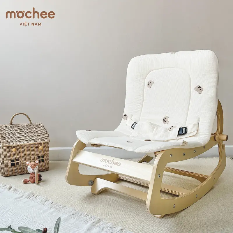 Mochee Ghế gỗ bập bênh đa năng 4 chế độ dùng cho bé từ 0 - 6 tuổi 2