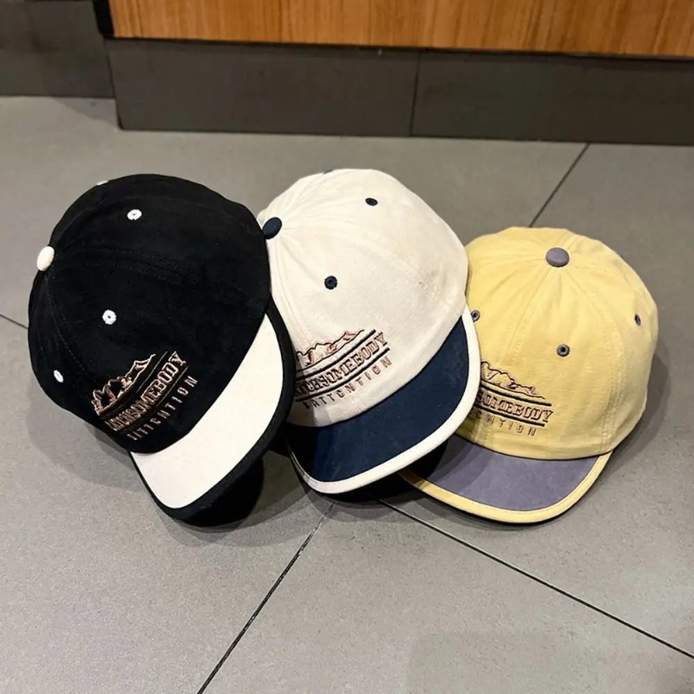Retro Korean Style Short Brim Baseball Hat Embroidery Casual Sunscreen Hat Cotton Soild Color Letter Baseball Cap Streetwear
